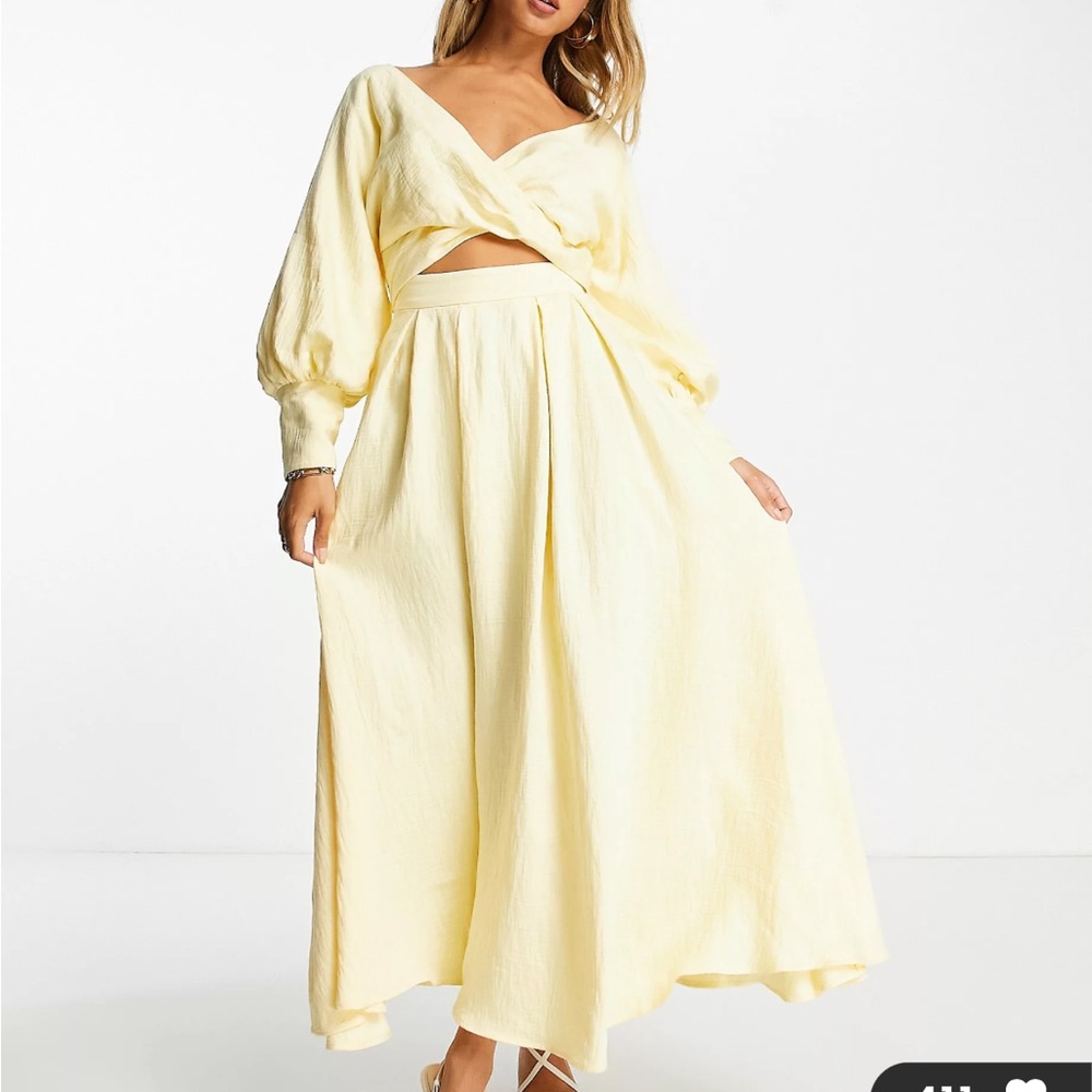 ASOS edition wrap bodice midi dress with full skirt in lemon - Never Worn